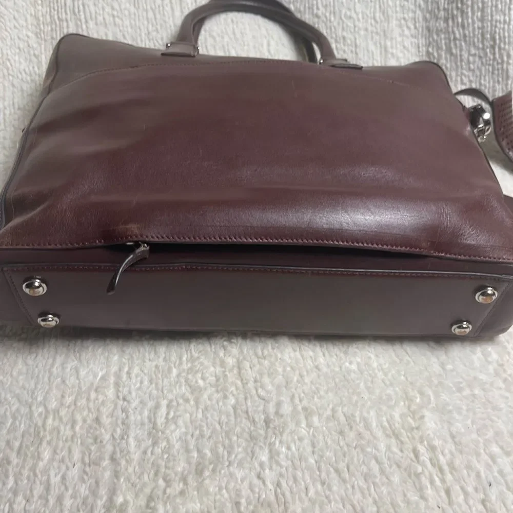 Cole Haan leather deep Brown Hamilton laptop bag with silver tone hardwares